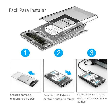Case Externo Transparente USB 3.0 para HD/SSD SATA 6Gbps