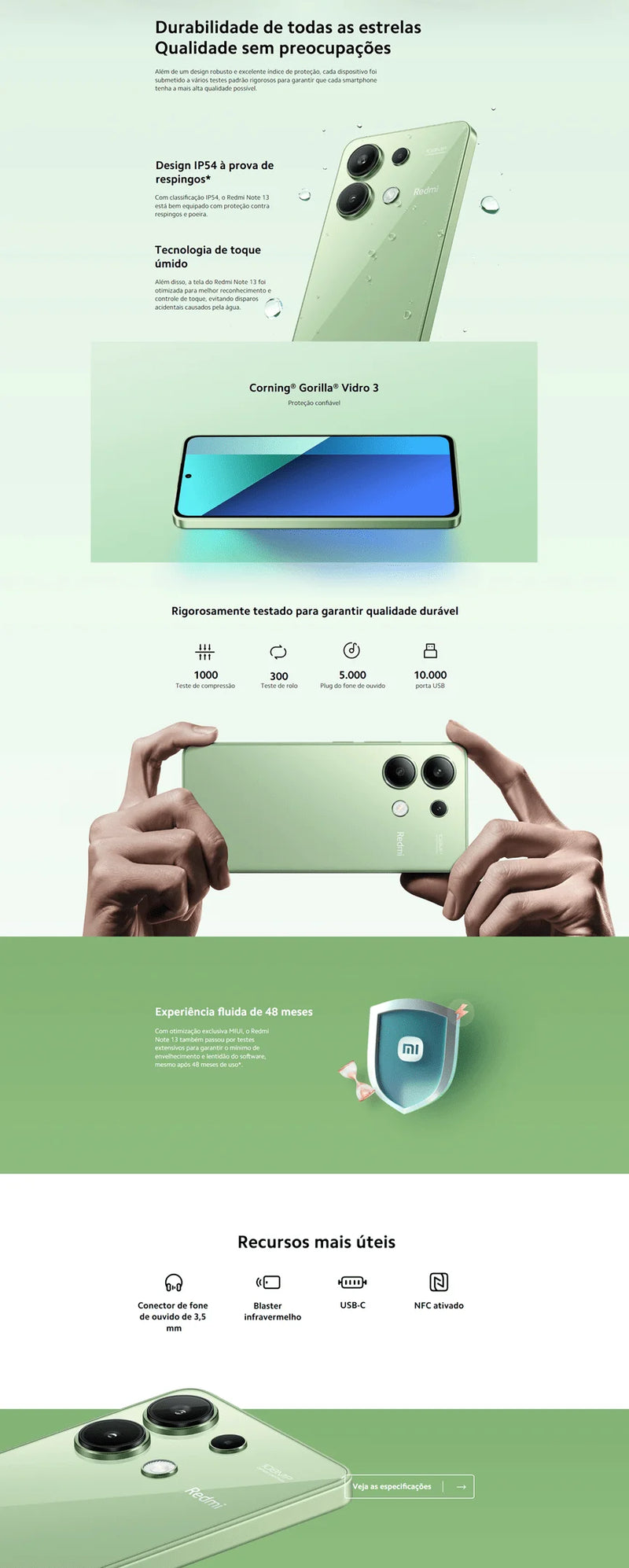 Xiaomi Redmi Note 13 Versão Global Smartphone 4G , ROM Global , Câmera 108MP , Carregador 33W