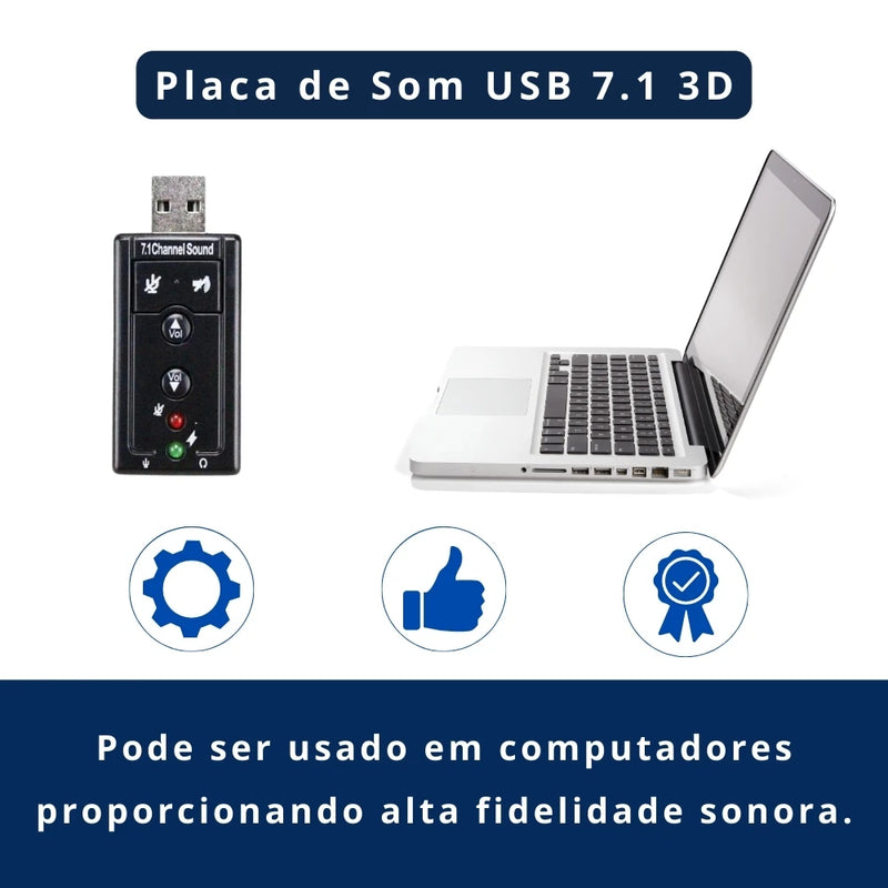 Placa de Som Externa USB 7.1