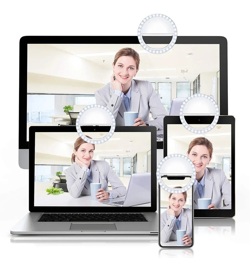 Mini Ring Light de LED para Selfie com 3 Níveis de Iluminação