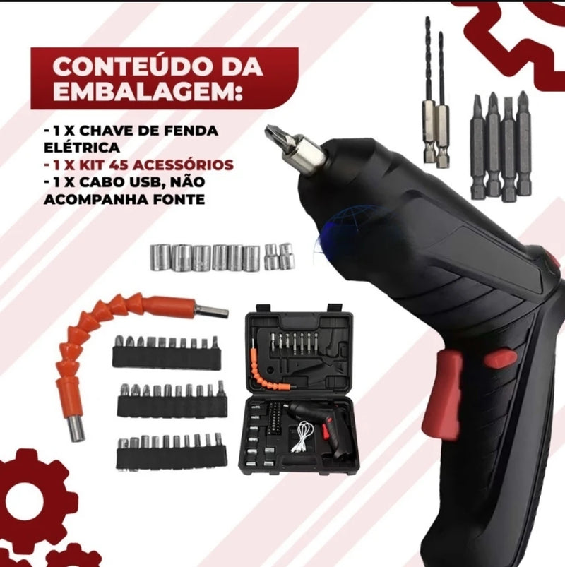 Parafusadeira Elétrica Sem Fio com Kit Completo