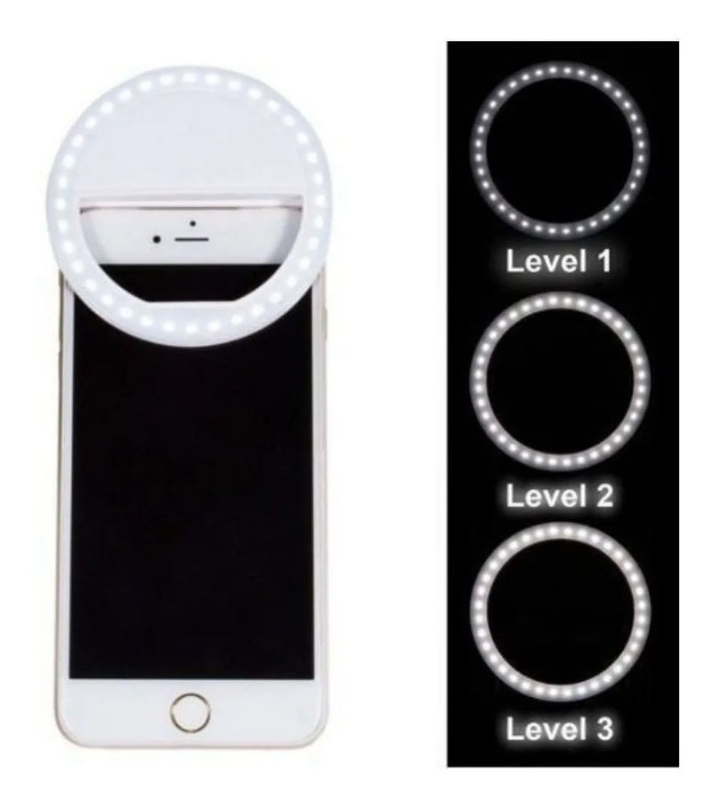 Mini Ring Light de LED para Selfie com 3 Níveis de Iluminação