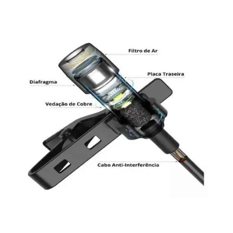 Microfone Lavalier P2 Profissional para Celular