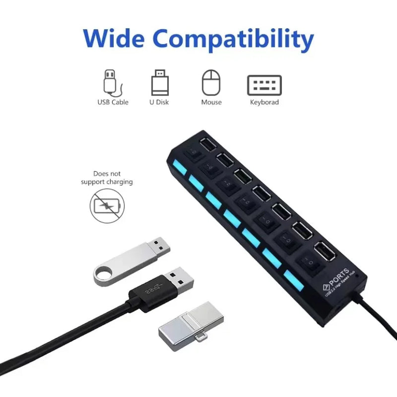 Hub USB 7 Portas High Speed com Chave Liga/Desliga e LED