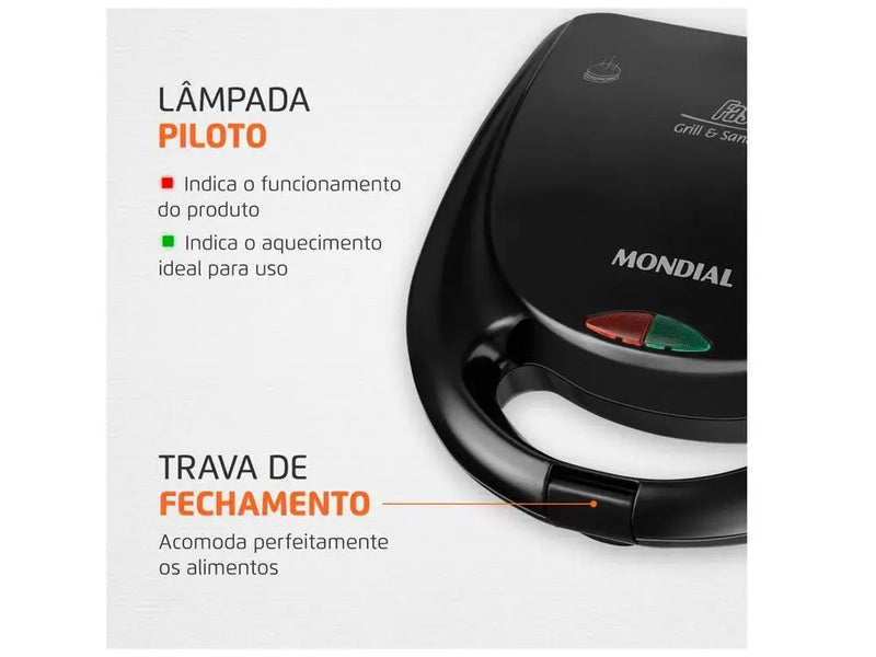 Sanduicheira e Grill Mondial FFast S-12 2 em 1Fast Grill S-12 Black 750W - 220V