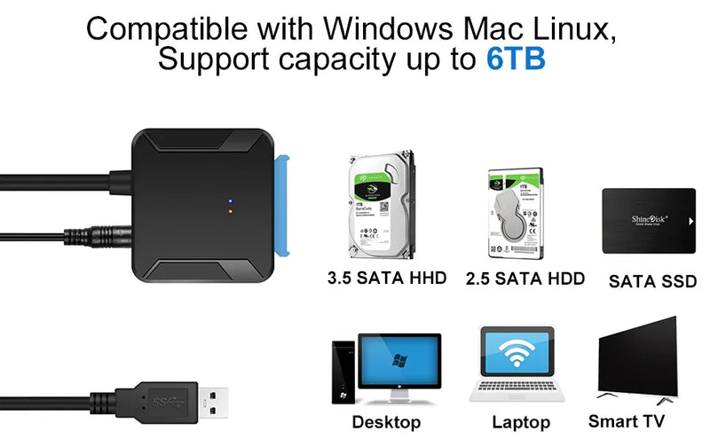 Adaptador SATA para USB 3.0 com Suporte UASP