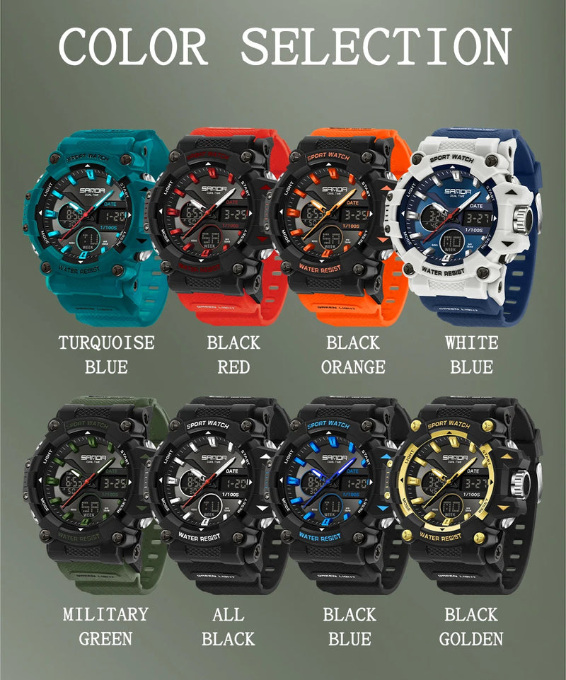 Relógio Esportivo Masculino SANDA Quartz Digital Dual Display - Resistente à Água e Choques