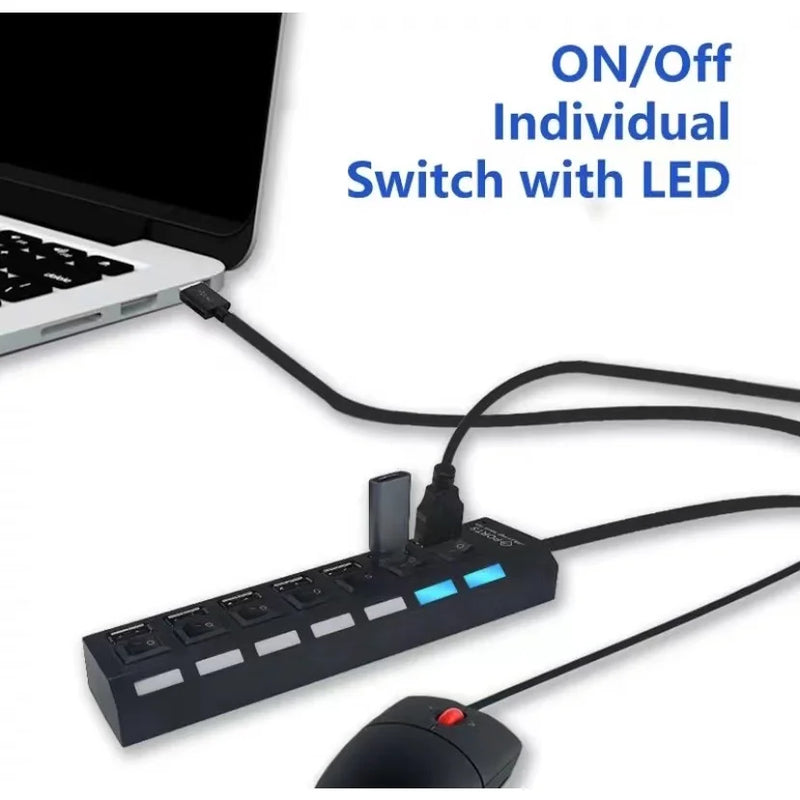 Hub USB 7 Portas High Speed com Chave Liga/Desliga e LED